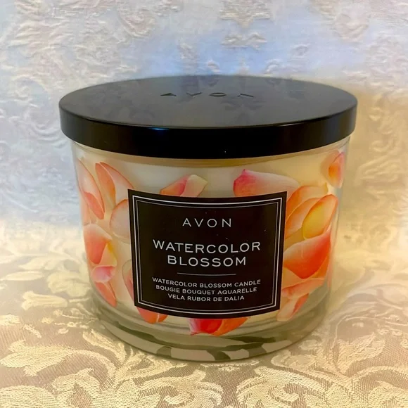 NWT Avon Watercolor Blossom Candle - Cream & Pink.  Discontinued. - Picture 2 of 3
